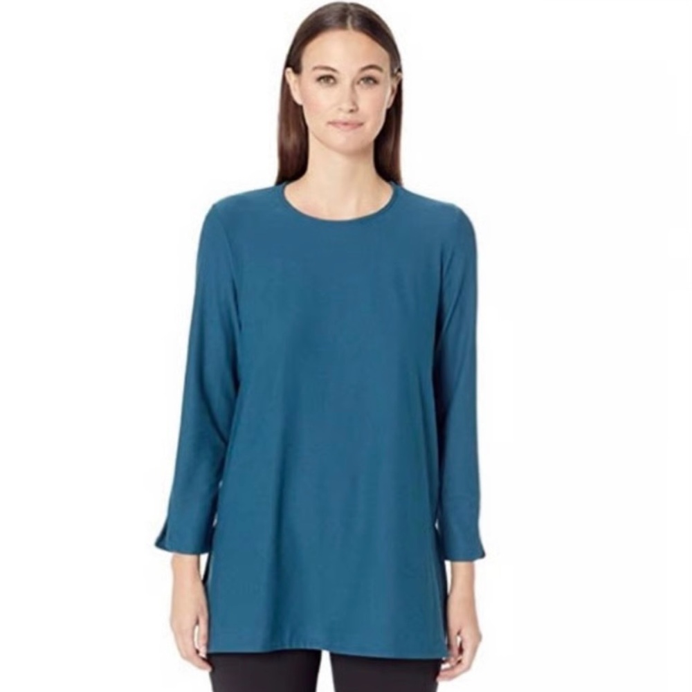 Eileen Fisher Lightweight Washable Stretch Crepe Tunic. Teal/Blue-Green.Size S/M